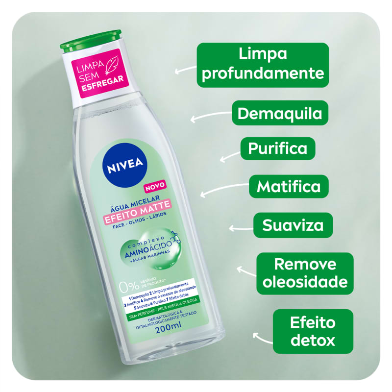 NIVEA Solução de Limpeza 7 em 1 Efeito Matte - Água Micelar 200ml